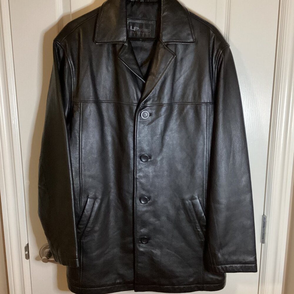 LP Uomo Collection Men's Black Leather Jacket Coat Soft Fully Lined Pockets